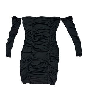 SHEIN Black Ruched Off-Shoulder Dress